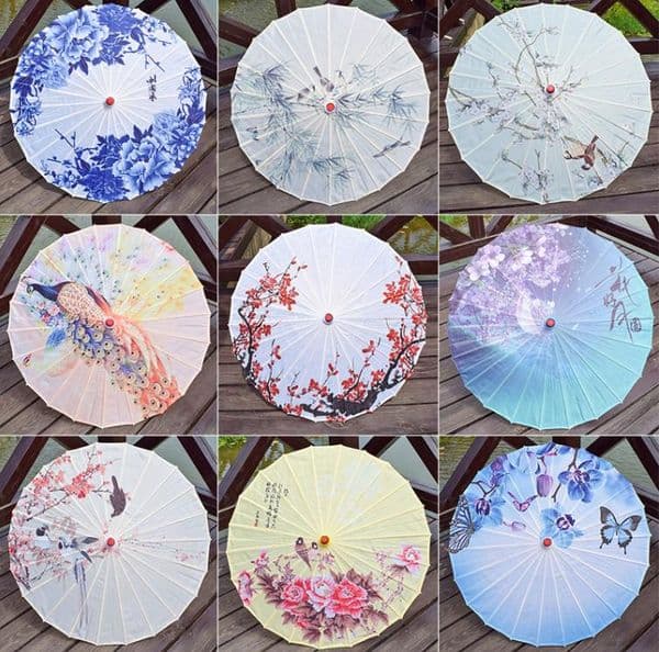 Rainproof Paper Umbrellas Chinese Traditional Craft Wooden Handle Oil Papers Umbrella Wedding Party Stage Performance Props SN4248