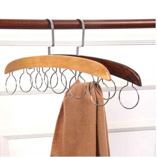 Wood Scarf Ring Hanger Storage Holder Hole Hangers 6 Ring Scarves Display Rack Space Saving Closet Hotel Use Metal Belt Racks