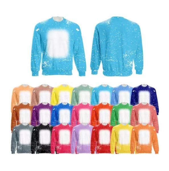Fashion Top Sublimation Blank Long Sleeve T-Shirt Adults Children Casual Round Neck Faux Bleached Polyester for Custom Logo FS9546 P1114