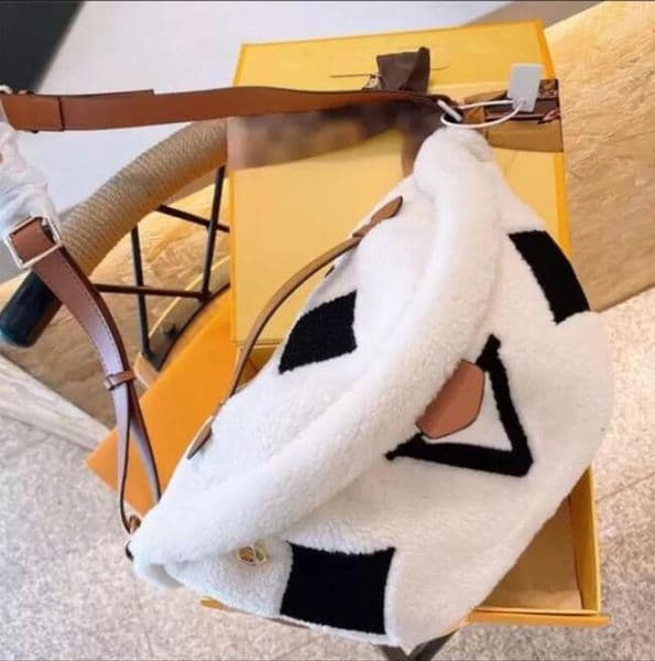 Colorful Mens Womens Waist Bag Winter Design Chest Bag Girls Boys Handbag Purses Crossbody Unisex Soft Fur Lamb Wool Shoulder Bags