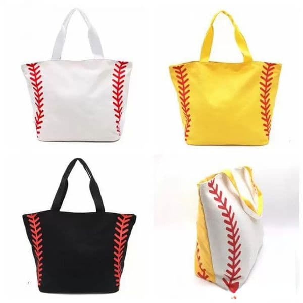Baseball Handbags Eur Large capacity Sport Canvas Bag Girls Tote Bags Yellow White Handbags Team Players Accessories P1118