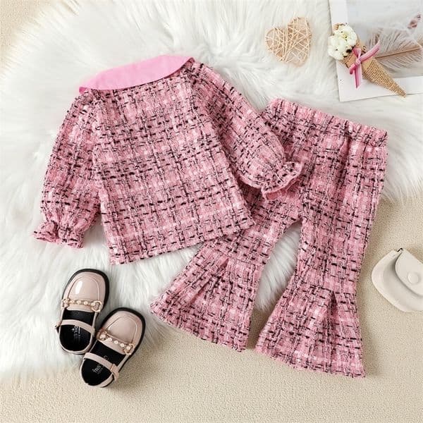 Clothing Sets 0 4Y Kids Girls Autumn Clothes Long Sleeve Bowknot Collar Button Tops Flare Pants Children Elegant Outfits L221118
