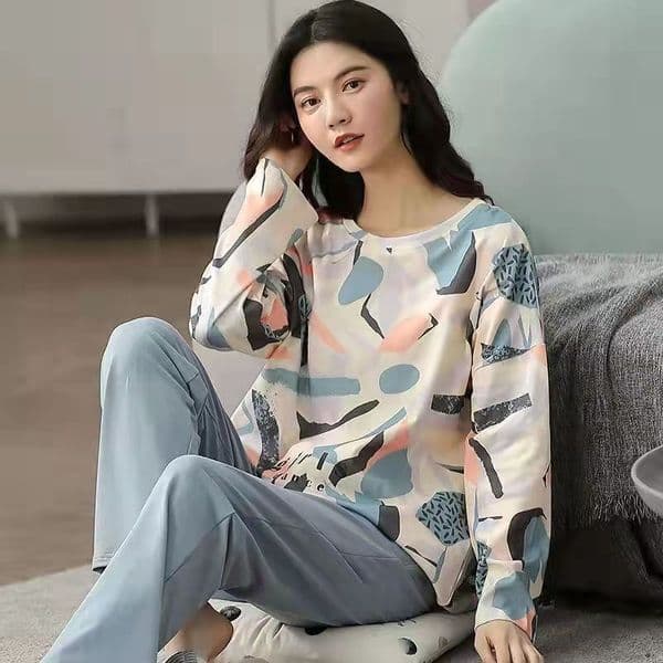 Womens Sleepwear Pure Cotton Pajamas Spring and Autumn Models Longsleeved Home Service Simple Loose Casual Suit Large Size 5XL 221118