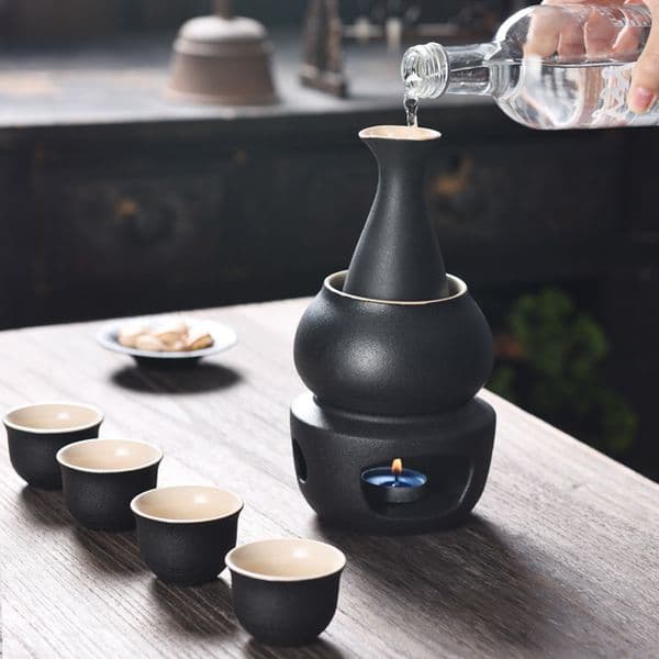 Wine Glasses Ceramic Wine Cup Set for Japanese Sake Russian Spirits Warmer Include 4pc Sake Cups A Sake Bottle A Warmer Cup A Heating Stove 221121
