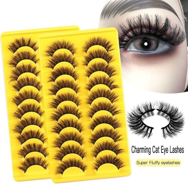 Thick Natural Mink False Eyelashes Soft & Vivid Handmade Reusable Multilayer 3D Fake Lashes Extensions Curled Crisscross Full Strip Eyelash