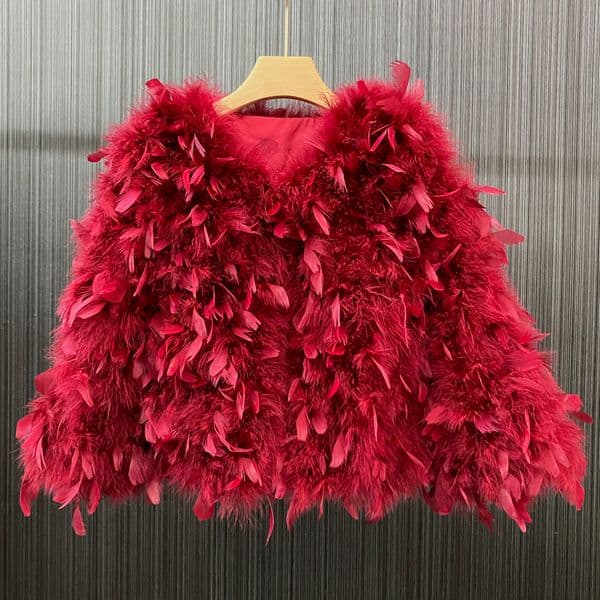 Fashion Womens Fur Faux Sexy Ostrich Feather Jacket Winter Women Natural Peacock And Turkey Short Coat Long Sleeve Outerwear