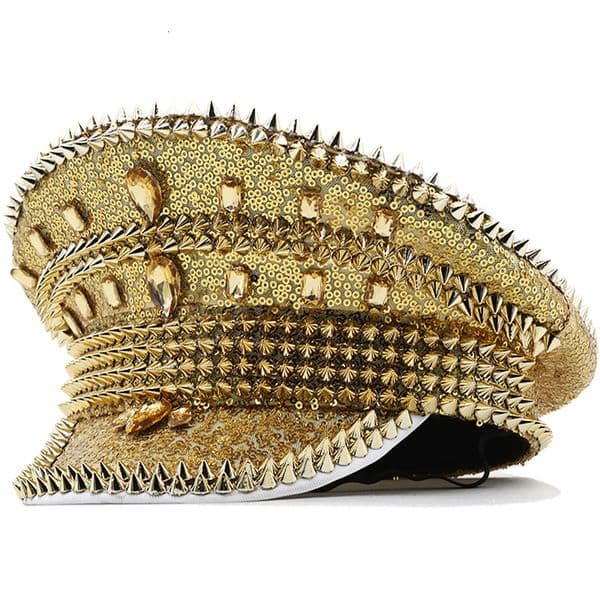 Ball Cap Men Steampunk Military Hat With Gold Rivet Queen Sequin Burning Captain Sergeant Rave Festival Bachelorette Part 221122