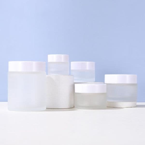 Frosted Glass Cream Jar Cosmetic Bottle Lotion Lip Balm Container with White Lid 5g 10g 15g 20g 30g 50g 100g SN305
