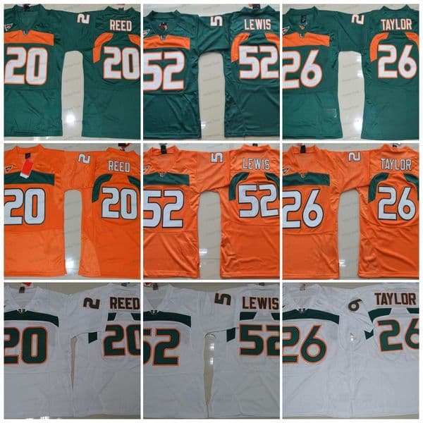 52 Ray Lewis Jersey 26 Sean Taylor 20 Ed Reed White Green Mens College Football Jerseys Mesh