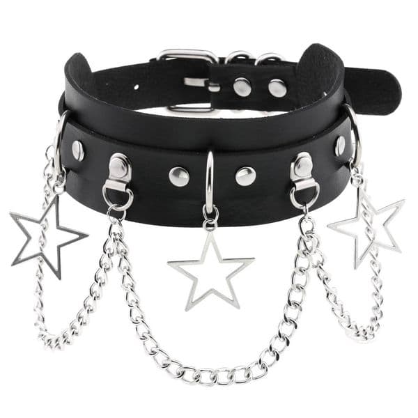 Sexy Costumes Pentacle Pendant Chain Clavicle Choker Neck Cover Personality Exaggerated PU Leather Necklace Collar
