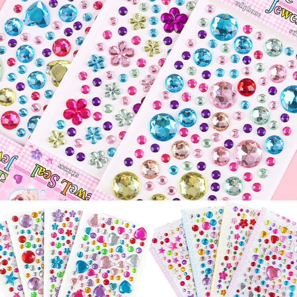 Kids Toy Stickers 8Sheets 860pcs 3D Gem Self Adhesive Jewel Crafts Sparkly Crystal Sticker for DIY Decorations 221125