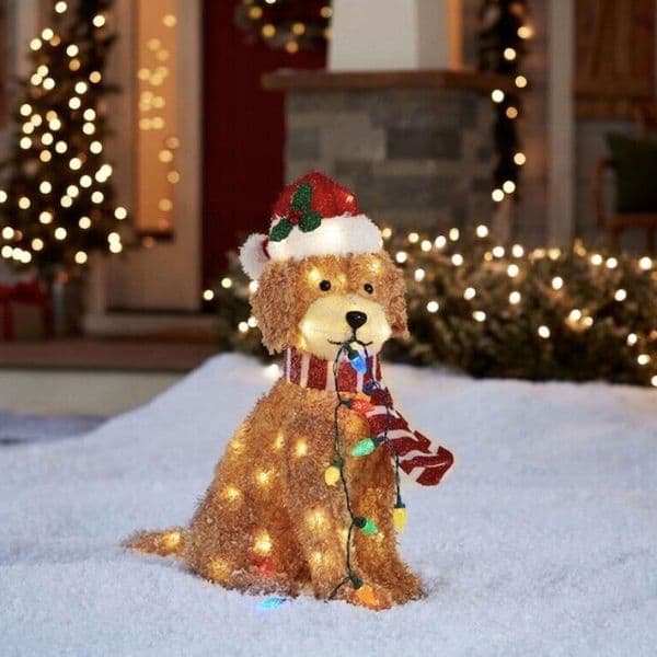2026 Garden Decorations Goldendoodle Holiday Living 36X16cm Christmas LED Light Up Fluffy Doodle Dog Decor With String Outdoor Decoration 221125 Dh910320090 Fre