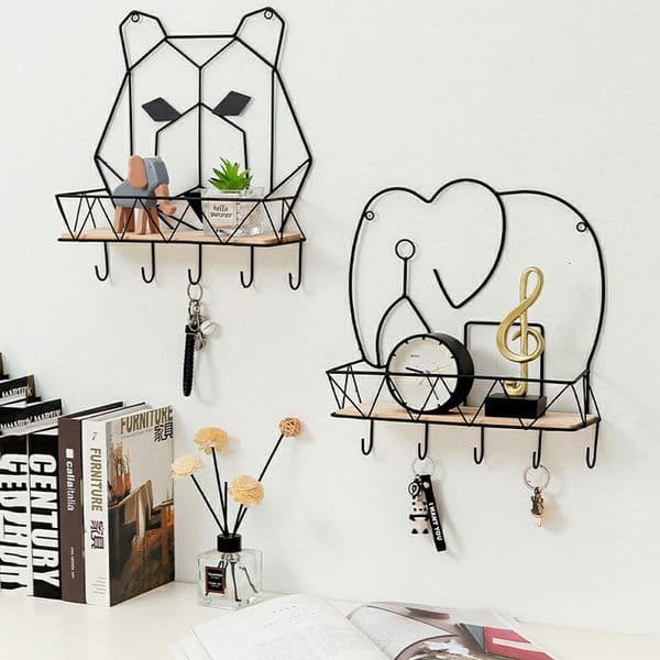 Novelty Items Home Decore Wall Shelf Hanging Rack Storage Box Decorations for Living Room Wrought Iron Creative Animal Shape Geometric 221129