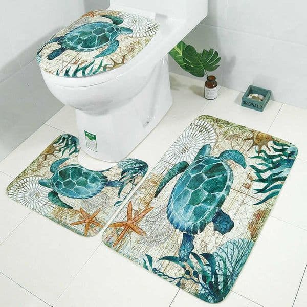 3Pcs/Set Toilet Mat Floor Bath Mats Foot Mat Living Room Bathroom Carpet Shower Dolphin Turtle Octopus 3D Printing Non-Slip Door Rugs