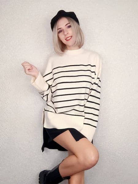 Women's Knits Tees Ladies Oversize Loose Autumn Winter Sweater Women Striped Warm Casual Knit Basic Chic Jumper Pullover Women Sweater Top Female 221007