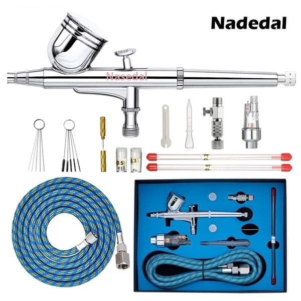 Spray Guns Nasedal Dual-action Airbrush 0.3mm 7cc Gun Air Brush for Cake Model Painting Makeup Tattoo Car Art DIY Tool 0.2mm/0.5mm 221007