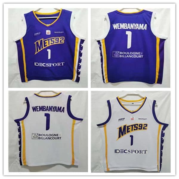 Men Levallois Metropolitans Mets92 Victor Wembanyama #1 Basketball Jerseys Blue White