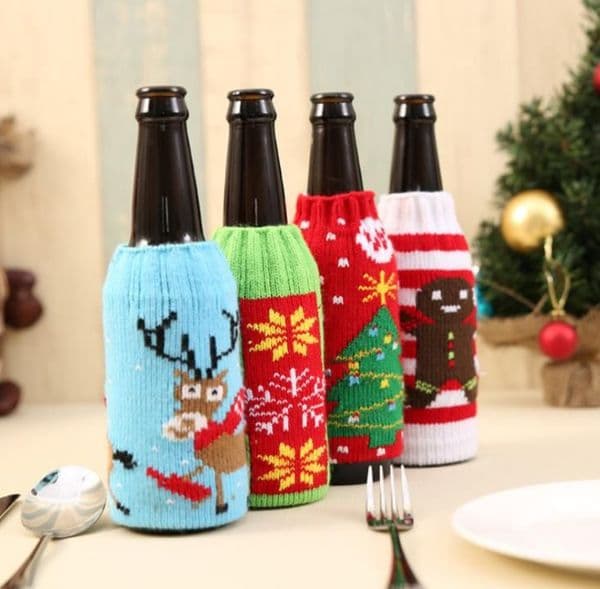 christmas knitted wine bottle cover party favor xmas beer wines bags santa snowman moose beers bottles covers wly935