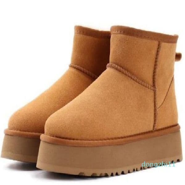 Women's Fashion Cotton Boots Classic Designer Chestnut Fluffy Fur Booties Genuine Suede Leather Boots