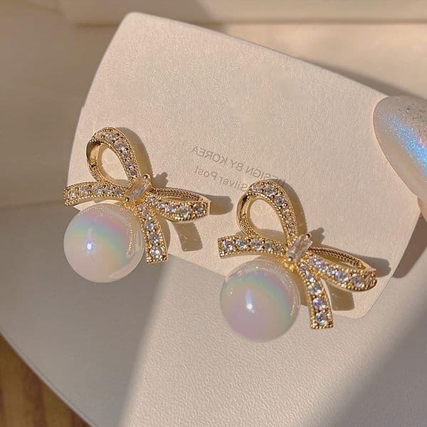S3267 Fashion Jewelry S925 Silver Needle Stud Earrings For Women Zircon Bowknot Square Geometric Earrings