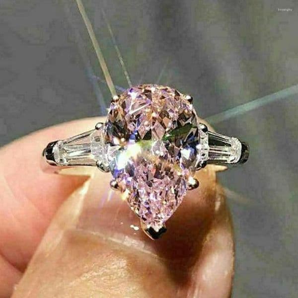 Wedding Rings 2022 Arrival Luxury Pink Pear Engagement Ring For Women Anniversary Gift Jewelry Wholesale R7729