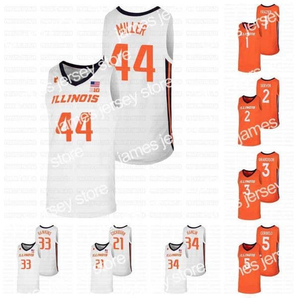 College Basketball Wears Illinois Fighting Illini NCAA College Basketball Jersey 1 Trent Frazier 2 Connor Serven Grandison Curbelo Dosunmu Bezhanishvili William