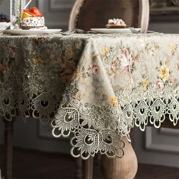 2026 New Pastoral Flower Style Cloth Embroidered Tablecloth Round Rectangular Wedding Party Table Cover Lace Edge Decoration Free Shipping