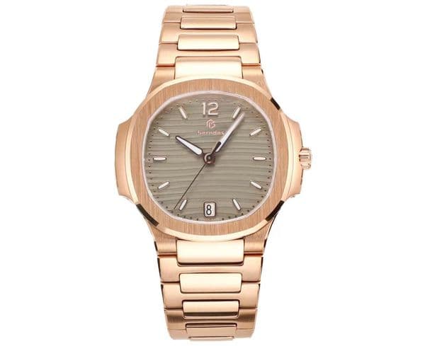 Business Ms. wristwatch size 35mm rose gold color case with diamond all stainless steel 50m waterproof