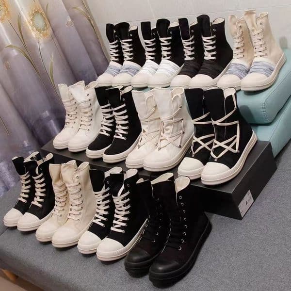 Top Quality Rick owen RO Man boots High Shoes Women Canvas Sneakers Black Lace Up Boots 35-44 sadp