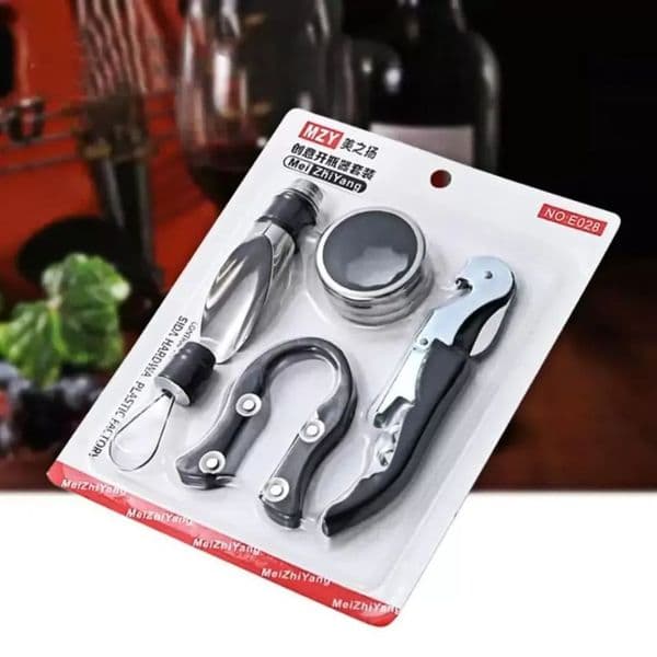 5pcs/Set Stainless Steel Wine Bottle Opener Sets Hippocampus Knife Stopper Pourer Accessories Home Supplies Bar Counter Tool FY5607 P1022