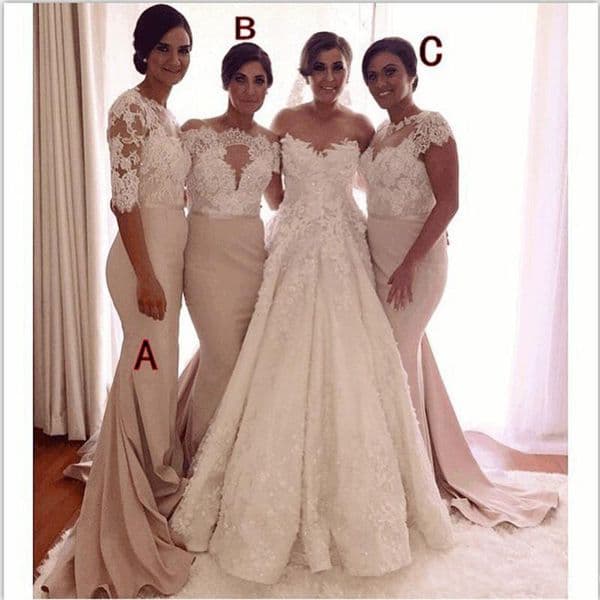 New Elegant Long Mermaid Bridesmaid Dresses Appliques Lace Satin or Length Handmade Party Gowns Custom Size