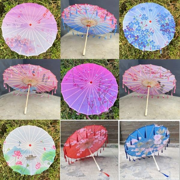 Rainproof Windproof Handmade Chinese Oiled Paper Parasol Classical Painting Dancing Props Plum Blossom Umbrella With Handle And Tassels Hh22-330 Gd0318