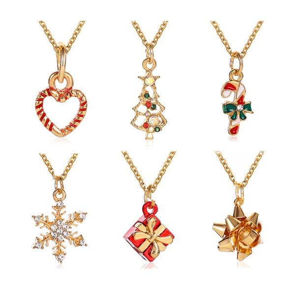 Pendant Necklaces Christmas Decorative Necklaces Cartoon Snowflake Heart Pendant Necklace XMAS Gift