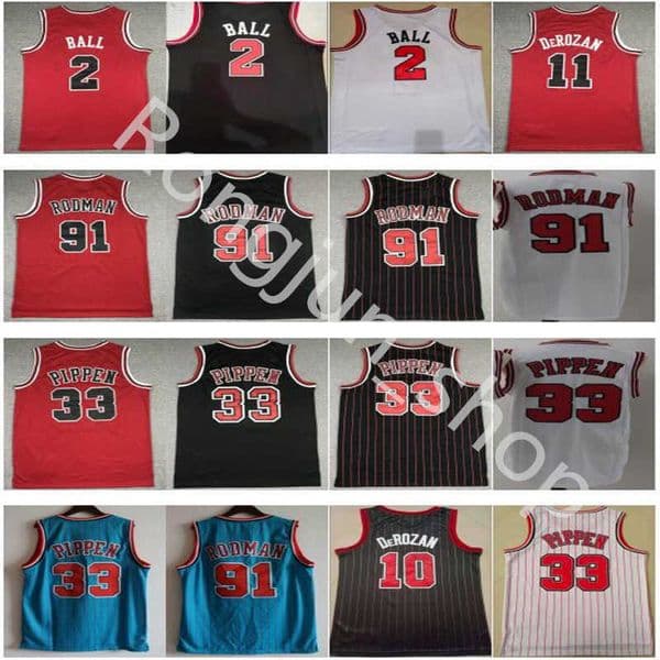 Men 2 Lonzo Ball Basketball Jersey 11 Demar DeRozan 23 Dennis 91 Rodman Scottie 33 Pippen Red White Black Blue Stripe
