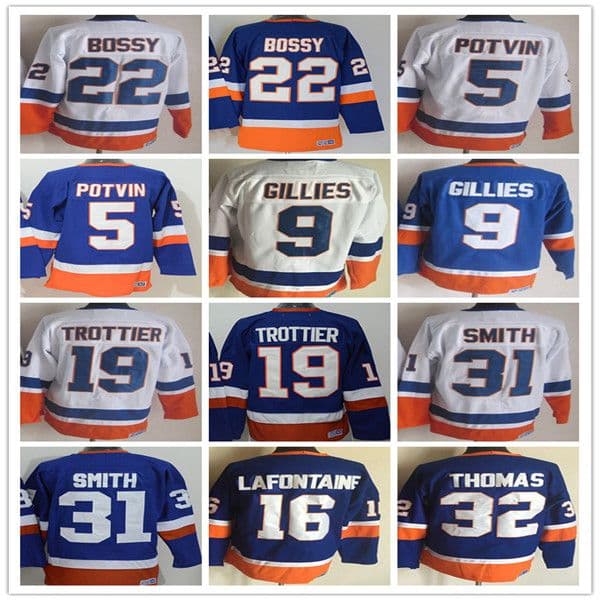 Vintage New NY York Hockey Jerseys 22 Mike Bossy 5 Denis Potvin 9 Clark Gillies 19 Bryan Trottier 31 Billy Smith 32 Steve Thomas 16 Pat Lafontaine Retro CCM Uniforms