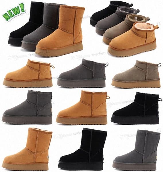 Classic Mini Platform Boots Designer Women Men Snow Boots Real Leather Thick Bottom Brown Slip-on Australia Australian Booties Winter uggs Houdi uggity Bottes wgg