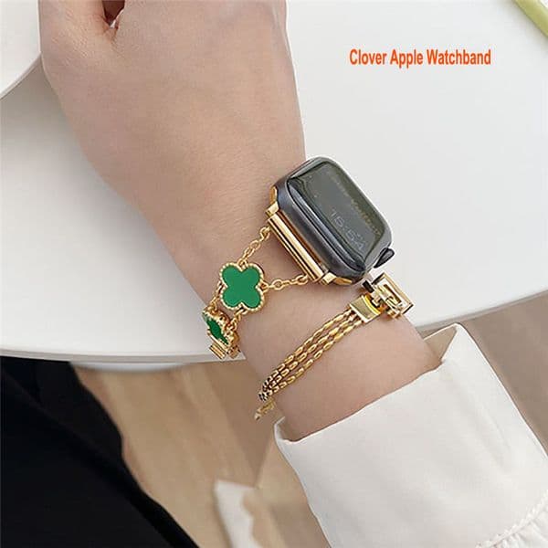 Leafed Clover diamond Straps for Apple Watch Band 49mm 40mm 46mm 42mm 44mm 45mm Resin Strap Bracelet Stainless Steel Buckle Replacement iWatch Series 10 9 8 7 6 5 4 3 2 1 SE