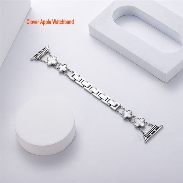 Four Leaf Clover Smart Straps for Apple Watch Band 41mm 40mm 38mm 45mm 44mm 42mm Women Luxury Bling Diamond Stainless Steel Bracelet Strap for iWatch Series 8 7 6 SE 5 4 3 2