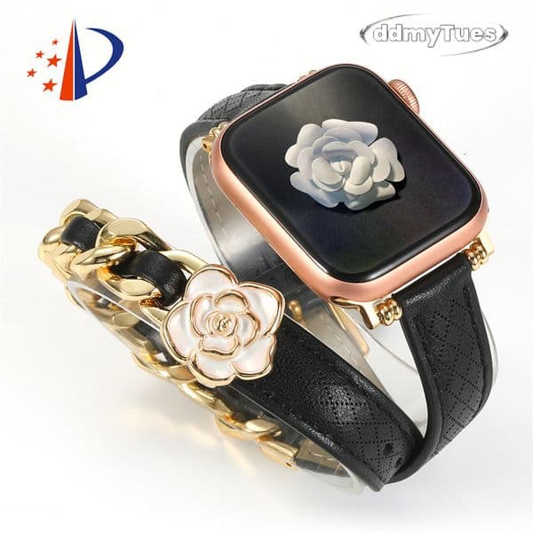 Designer Camellia Flower Genuine Leather Apple Watch Straps For Applewatch 49Mm 46Mm 45Mm 44Mm 42Mm 41Mm Fashion Watchband Iwatch Series 10 9 8 7 6 5 Band thumbnail 2