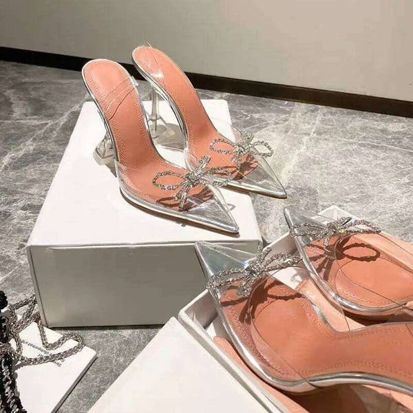 2025 Summer Pointed Crystal Fairy Ladies Wind Rhinestone Butterfly-Knot Transparent High Heel Women Sandals