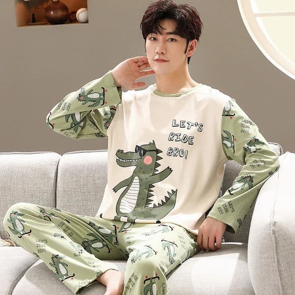Spring Long Sleeves Sleeping Tops Trousers Nightwear For Men Cotton Pijamas Suit Male Cartoon Casual Home Clothes Pjs Homme 250901BANJIA