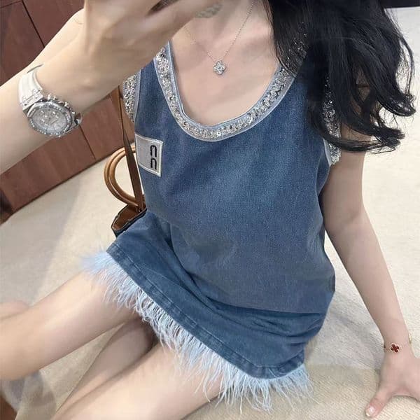 design womens casual dresses cowboy vest skirt with loose feather accents suspender dress plaid diamond