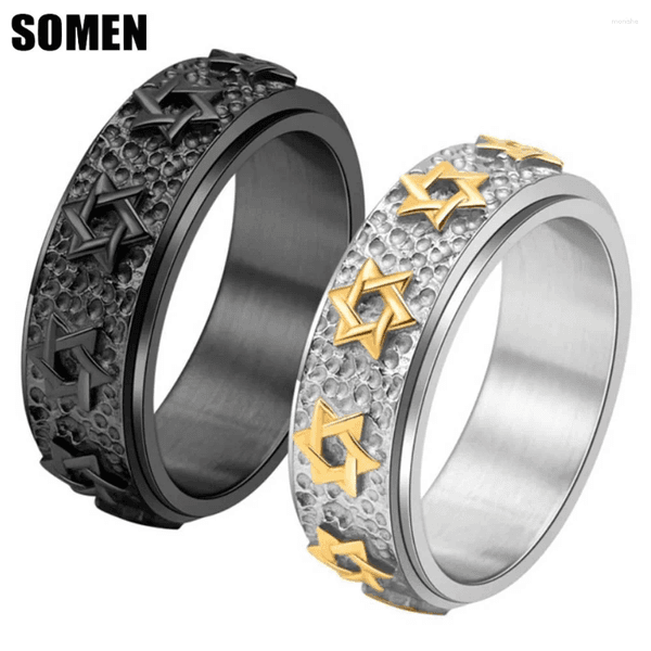 Cluster Rings Somen 8mm Star Of David Spinner Titanium Steel Ring For Men Hexagram Jewish Six Pointed Rotable Party Jewelry Gifts Bague