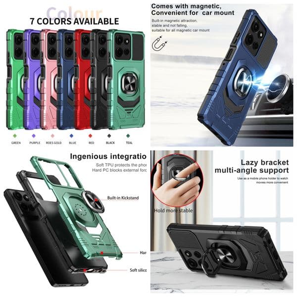 Armor Shockproof Cases For Moto Play Power 2025 G 5G Stylus 2024 Support Magnet Car Bracket Ring Holder Hybrid Layer Anti-Fall Hard PC TPU Cover