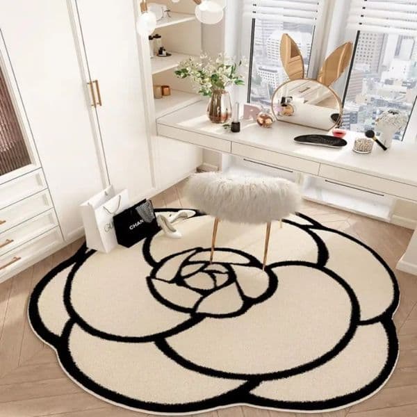 Designer Round Camellia Crystal Velvet Floor Mat Luxury Living Room Bathroom Door Absorbent Quick-Drying Floor Rugs Household Non-slip Carpet