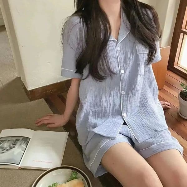 Womens Pajamas Homewear Sets Summer ShortSleeved Shorts Sweet Simple Lapel Cardigan Loose Student Girls Casual 250901BANJIA