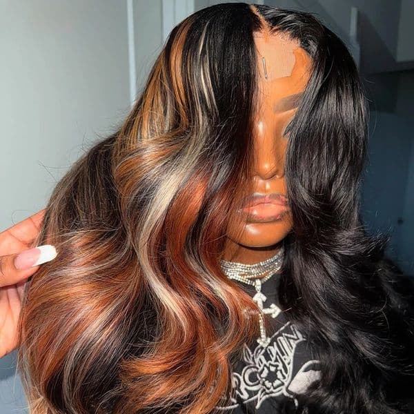 Black With Orange Blonde Body Wave High Density 180% Ombre 13x6 Lace Frontal Human Hair Wigs Gluelesss Pre Plucked Brazilian Lace Closure Wigs for Women