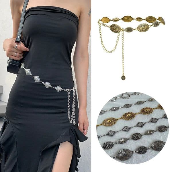 Fashion Metal Womens Waist Chain Adjustable Durable Retro GoldSilver Carved Belt 250901BJ