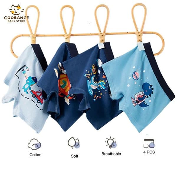 4Pcs Boys Boxers Breathable Children Boxer Briefs Cotton Cozy Comfy Kids Underwear Dinosaur Patterns Toddler Knickers 213Years 250829