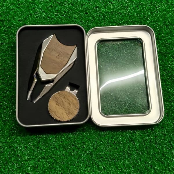 Golf Divot Tool Hat Clip Gift Set Custom Shield Shape Wood Ball Marker Repair Tool